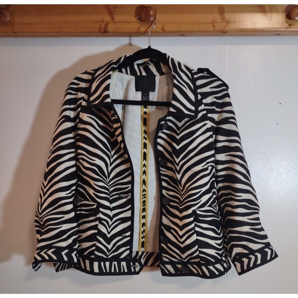 J Crew Collection Women's 12 Linen Zebra Blazer Designer Fashion Art to Wear